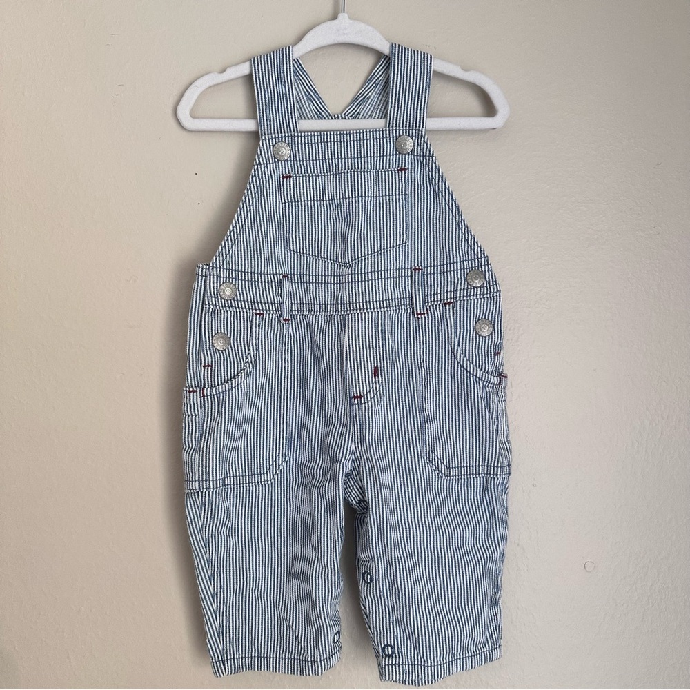 Starting Out Blue and White Striped Overalls Size 6 Months